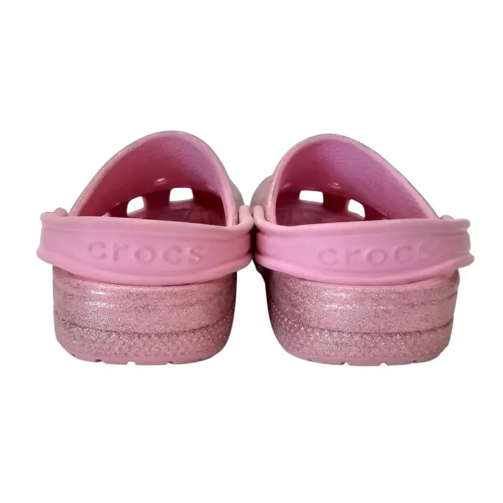 Crocs Clogs Juniors 2 Light Pink Glitter Slip On Water Shoes Girls Summer Ballet